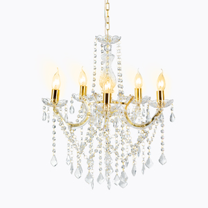 Lámpara colgante de araña, 5 luces doradas acrílicas, gotas de latón, de cristal, estilo art deco - Product Image 1