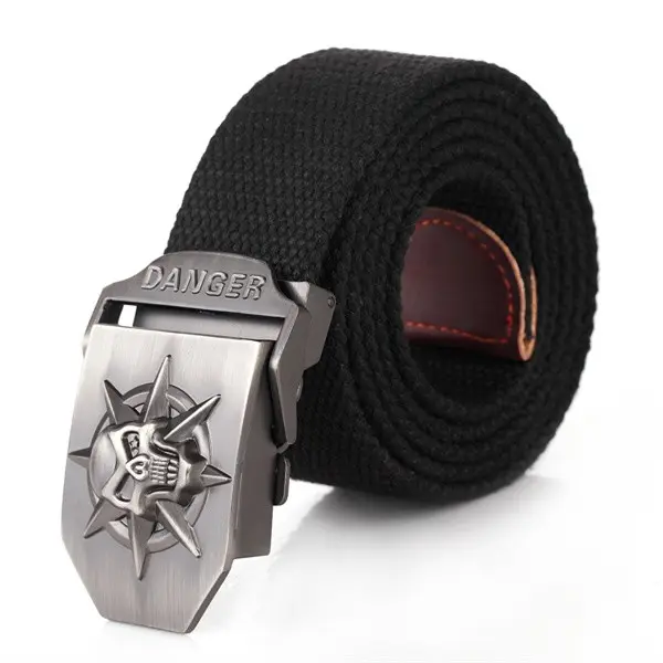 canvas Casual pants Cool wild Fashion men's Canvas skull Metal tactical woven belt