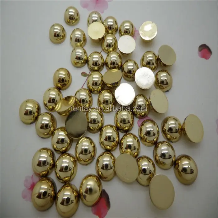 Top Sale 3mm Cheap Plastic Flatback Half Round Metallic Gold Pearl Beads For Phone Case Crafts