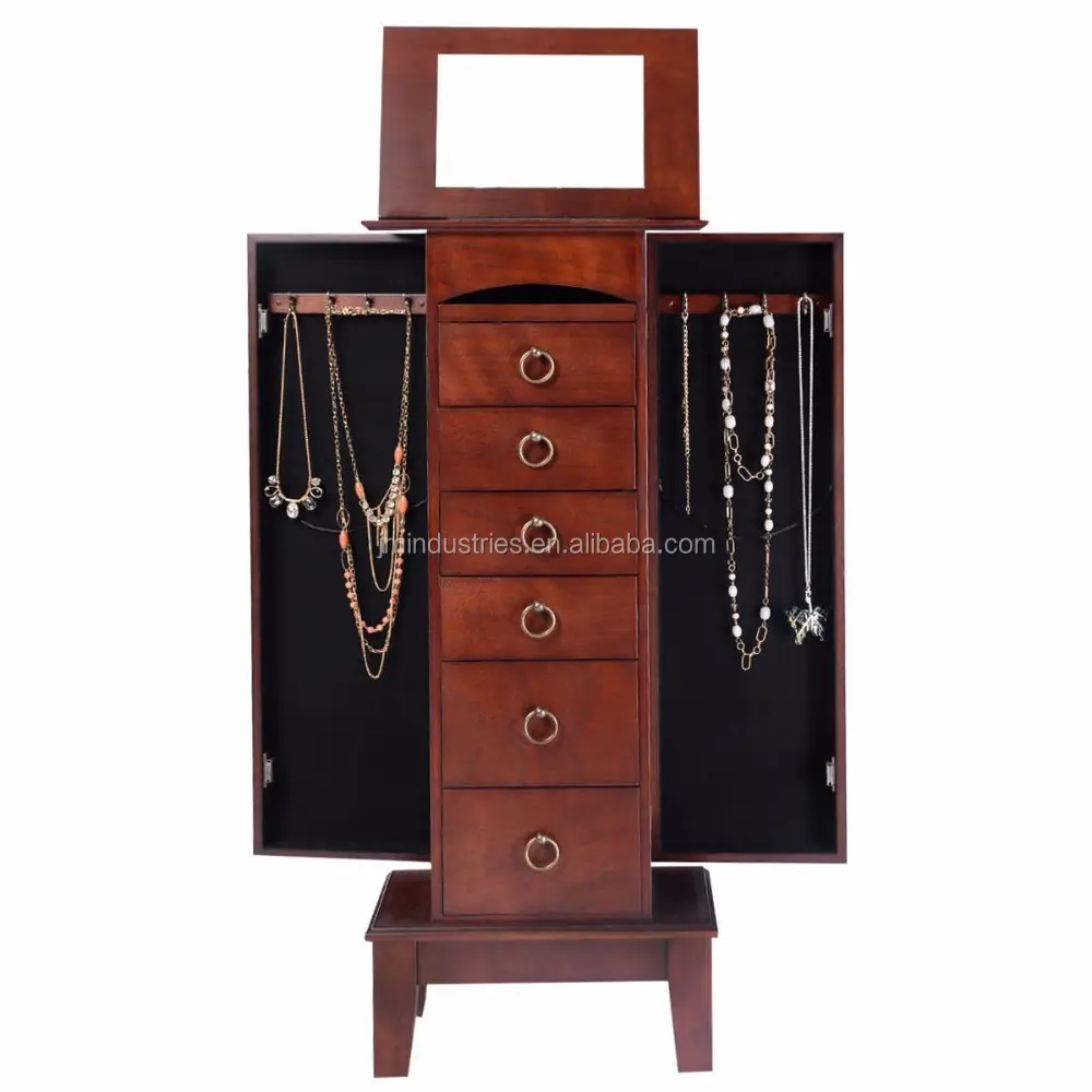 Wood Jewelry Cabinet Armoire Storage Box