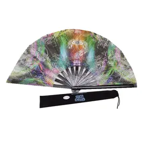Chinese Custom Print High Quality Bamboo Folding Kungfu Large Size Hand Fan With Fan Bag