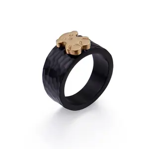 Joyería Fina Popular, anillos anchos de acero inoxidable, banda de boda negra y dorada para mujer