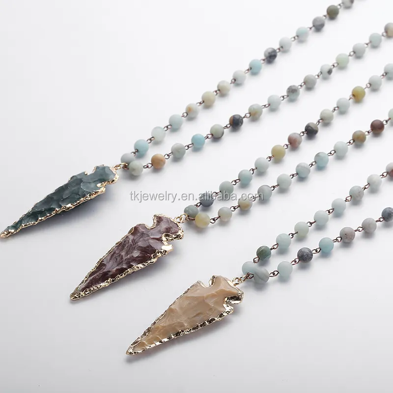 2021 Thời Trang Đá Quý Amazonite Đá Hạt Vòng Cổ Với Mũi Tên Mặt Dây Chuyền Vòng Cổ Mân Côi Trang Sức