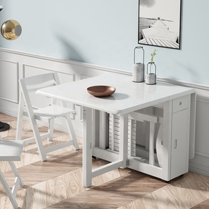 Juego de mesas de comedor plegables de estilo nórdico, mobiliario blanco moderno para sala de estar, 4 sillas, ahorro de espacio