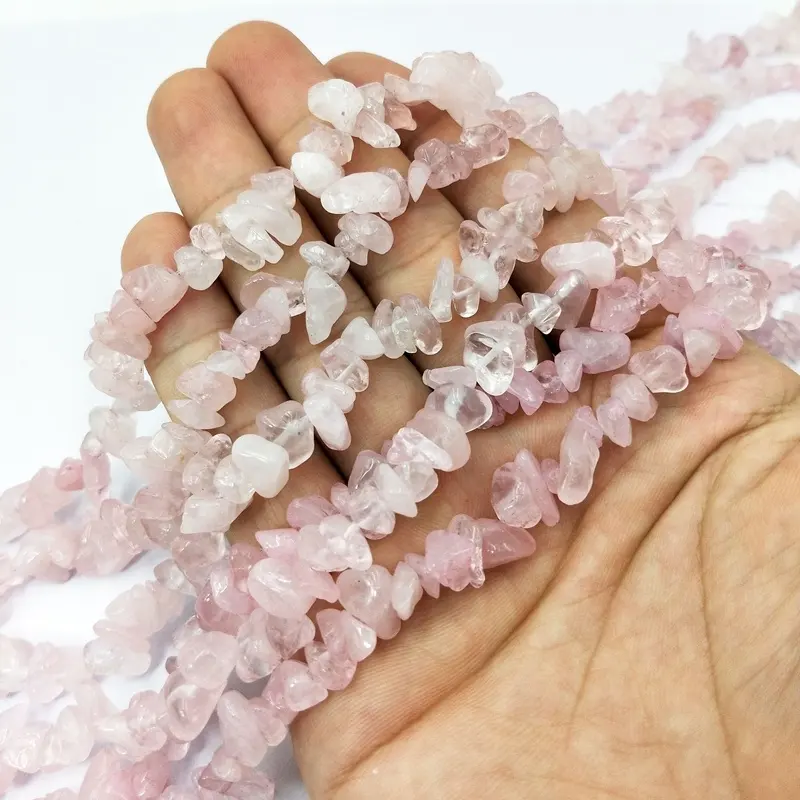 Natural pink chip freeform stone necklace fittings semi-precious rose quartz chips beads for jewelry making