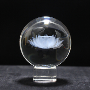 Boule de cristal K9 en cristal personnalisé, fleur de Lotus gravée 3d, boule de guérison pour la méditation, vente en gros - Product Image 5