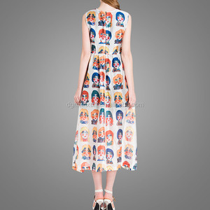 2016 Nuevo Diseño de Europa Retro Retrato de Hilado de la Nieve de Las Mujeres Maxis de Impresión <span class=keywords><strong>Delgado</strong></span> Vestido - Product Image 3