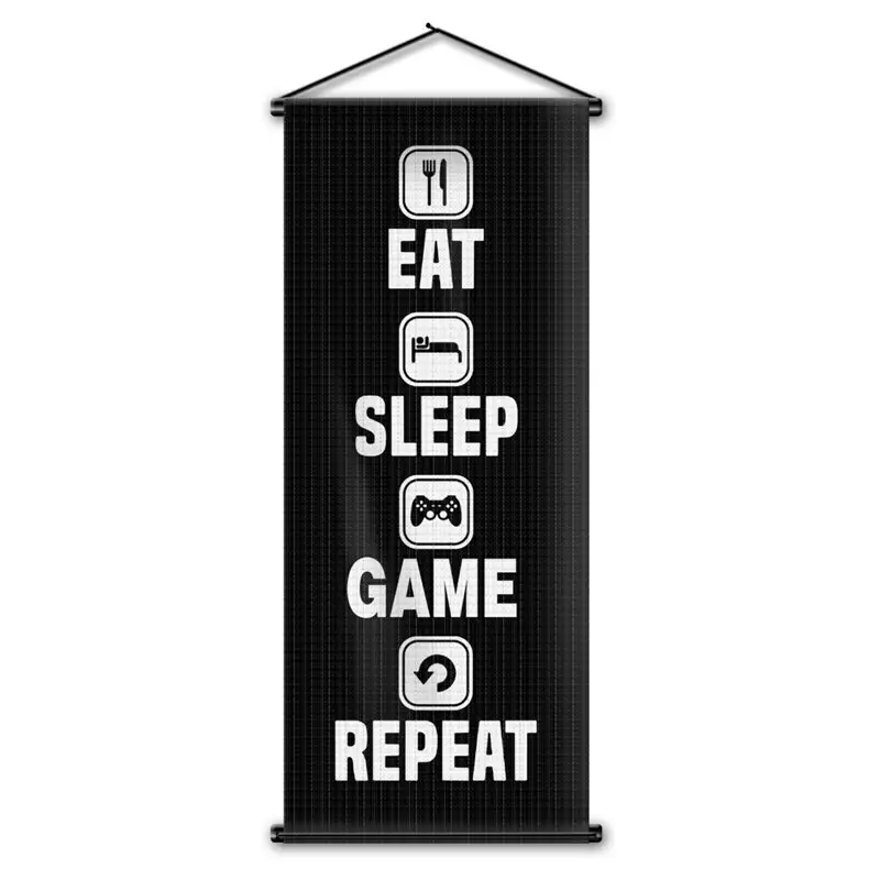 Gamers Fan Digital Printing Players Gift Boys Christmas Gift Banner Wall Decor Hanging Scroll Flag Otaku Eat Sleep Game Repeat