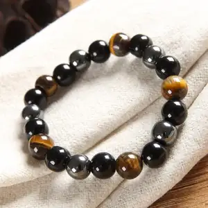 Tiger Eye & Hematite & Black Obsidian 10mm Stone Bracelet Handmade DIY jewelry