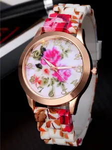 도매 다채로운 장미 꽃 여성 젤리 시계 실리콘 제네바 시계