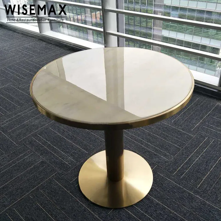 Modern table restaurant luxury stainless steel gold base and round real marble top dining table