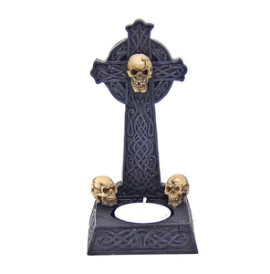 Cráneo con Cruz votiva Ritual t-light candelabro estatuilla Wicca pagana brujería - Product Image 1