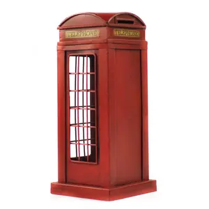 Kotak Koin Logam Celengan untuk Anak Laki-laki Perempuan Hadiah Ulang Tahun Dekorasi Meja Rumah Kerajinan Merah Vintage London Telepon Stan Pernikahan Kotak Uang