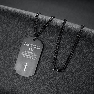 In Acciaio Inox Bible Verse Proverbi 4:23 Croce Dog Tag Pendente Della Collana per Gli Uomini - Product Image 4