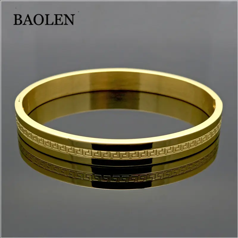 European Fancy Style 18K Gold Plated Top Quality 316L Stainless Steel Women Men JewelryTrendy Brand Stripe Bracelets & Bangles