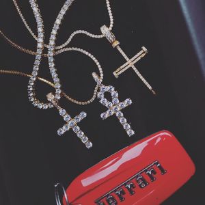 DIY <strong>Gold</strong> Plated Zircon <strong>Ankh</strong> Key Cross Pendant Tennis Chain <strong>Necklace</strong> - Product Image 1