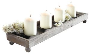 <span class=keywords><strong>Vassoio</strong></span> in legno antico <span class=keywords><strong>con</strong></span> quattro portacandele in metallo - Product Image 2