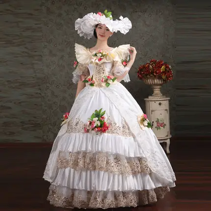 Robe de fête à col rond pour femmes, 2020, en dentelle blanche, fleurs, Appliques de volants, multi-couches, Rococo, pièces de collection