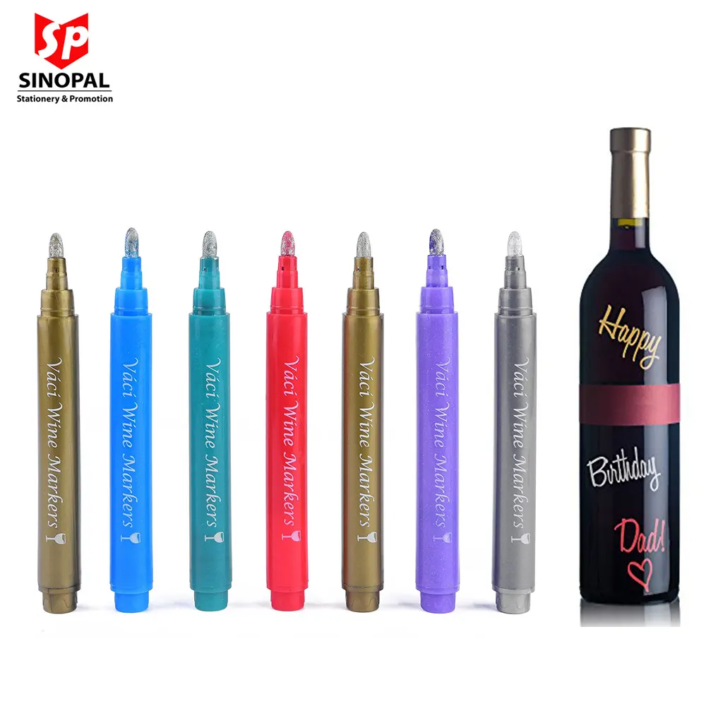 Ücretsiz Örnek Düşük ADEDI Islak Parti ve hediyeler için Silinebilir Metalik şarap cam işaretleyici kalem