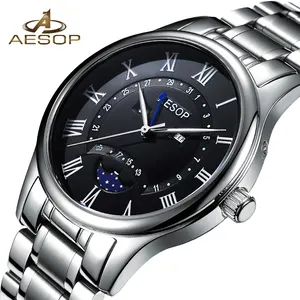 Aesop Mode Hommes Saphir Cristal Lune Phase bracelet En Cuir Hommes montres