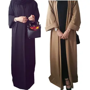 중국어 Manufacturer 터키어 옷 우아한 Solid Color Soft 크레이프 느슨한 With Belt 이슬람 긴 가운 탑 급 Open Abaya