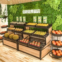 3-laags houten fruit- en groentepresentatie rekken voor supermarkten, fruit- en groentepresentatie rek, fruitpresentatie rekken