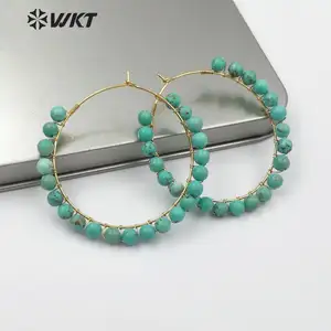 WT-E513 Vintage ออกแบบเครื่องประดับธรรมชาติ Turquoises Charm ต่างหูสีเขียวสีดำสีฟ้าสีขาวสีชมพูสีรอบลูกปัดอัญมณีต่างหู