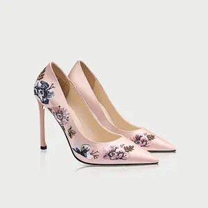 Women Gender Potiny Toe Pink Silk Upper Stiletto Sexy Heel Bridal Shoes