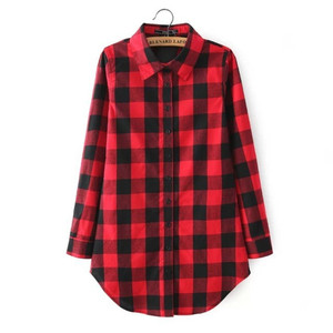 Logo personnalisé 2018 Automne Hiver Bouton Up Turn Down Collar Manches Longues Plaid Femmes Chemises Et Blouses Pour Dames - Product Image 2