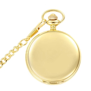 قلادة قلادة جديد مرآة الذهب حالة الرجال التناظرية الكوارتز الذهب ساعة جيب ذات سلسلة - Product Image 2