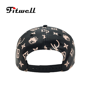 Impresión personalizada 5 panel negro gris pu Cuero 100% poliéster SnapBack <span class=keywords><strong>cap</strong></span> - Product Image 4