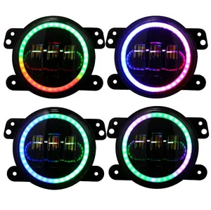 RGB Halo 4 Inch rear fog lamp for jeep wrangler jk Phone APP Controlled rgb for jeep fog lamp