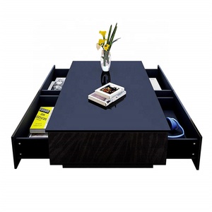 Luxury Modern Rectangle High Gloss Black <strong>Acrylic</strong> <strong>Coffee</strong> Tea <strong>Table</strong> with 4 Storage Drawers for Living Room - Product Image 3