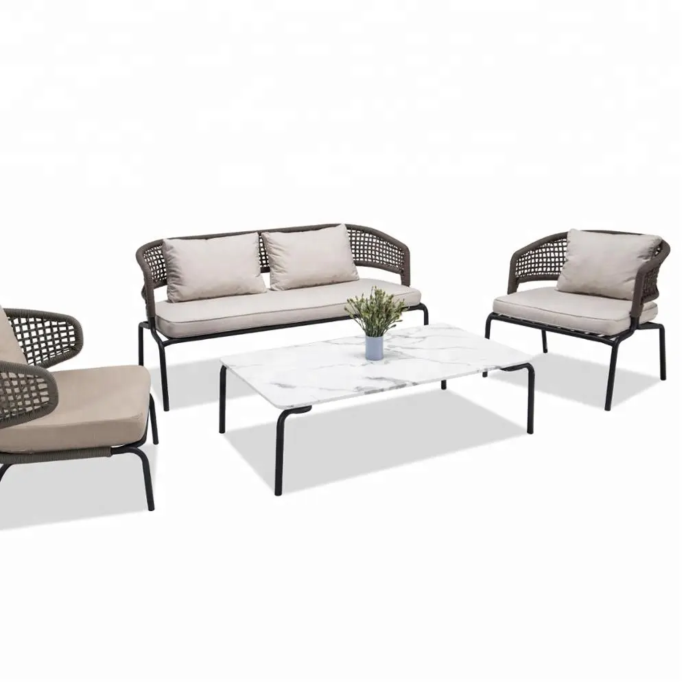 Muebles de jardín al aire libre, conjunto de sofás de cuerda de mimbre para sala de estar, gran oferta