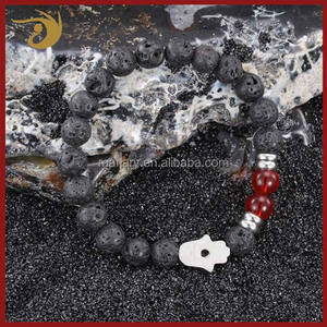 Hecho a mano de acero inoxidable joyería Hamsa pulseras religiosas personalizadas piedra volcánica pulsera de cuentas - Product Image 4