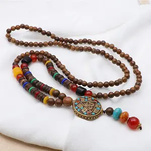 Vintage Stijl Nepal Ketting Sieraden Oude Religie Mode Tribal Hout Kralen Hangers Ketting Groothandel