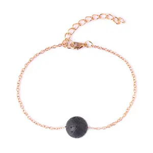 Meilleur cadeau de yoga <span class=keywords><strong>Bracelet</strong></span> en perles de <span class=keywords><strong>pierre</strong></span> <span class=keywords><strong>volcanique</strong></span> de lave de 10mm avec chaîne en or rose Motif de paix Diffuseur d'huiles essentielles plaqué or - Product Image 1