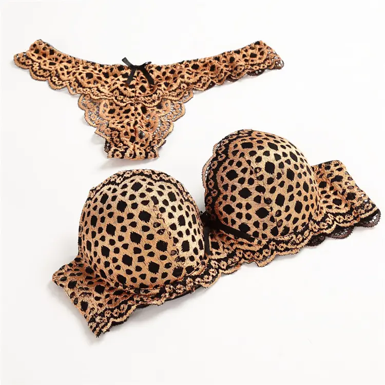 Sexy Mature OEM Service Cotton Material Leopard Print Push Up Bra Set