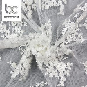 Tela de Encaje Bonita Bordada con Cuentas, Tela de Tul con Cuentas de Alta Calidad, Encaje Francés con Cuentas - Product Image 3