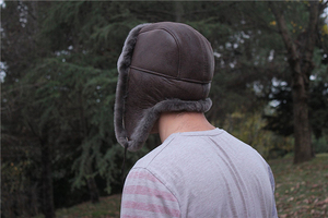 Sombrero de Aviador de <span class=keywords><strong>Cuero</strong></span> Artificial al por Mayor, Sombrero de Piel de Oveja, Ushanka Rusa, Sombrero de Invierno con Peluche - Product Image 5