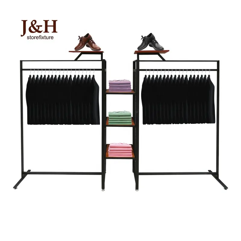 Men's Garment Store Multifunctional Double Sided Metal Portable Clothes T-shirt Floor Display Stand Shoes Rack