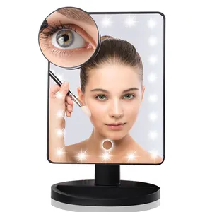 Espelho de maquiagem com luz, espelho cosmético ajustável com ângulo giratório 360
