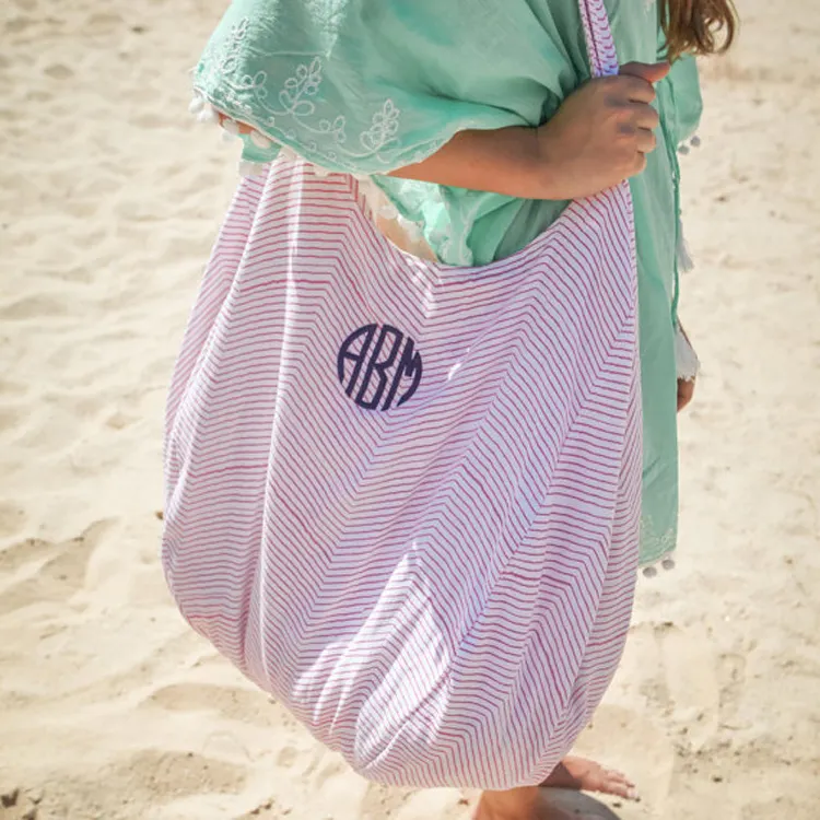 Wholesale Monogrammed Oversized Seersucker Beach Bag Summer Gifts Personalized Embroidery Hobo Beach Tote Bag