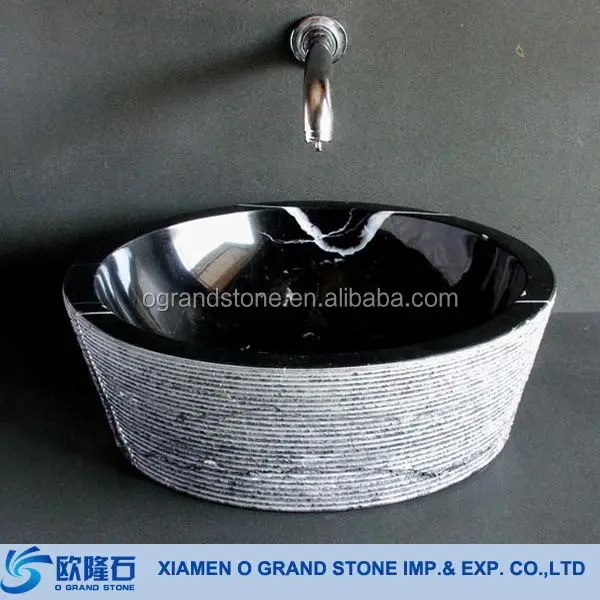 Nero Marquina Bagno In Marmo Bacino Rotondo Vessel Lavabo In Marmo in Bianco E Nero