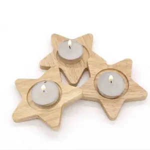 New Fashion Hand Made Five Star Shape Wooden Tea Candle Holder Base