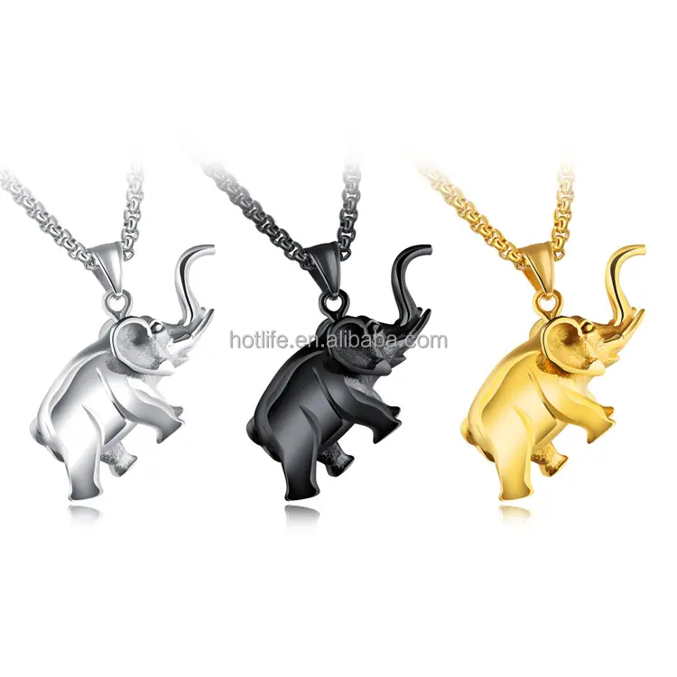 Good Luck Meaningful Necklace Black Chain Elephant Necklace Gold Chain Stainless Steel
