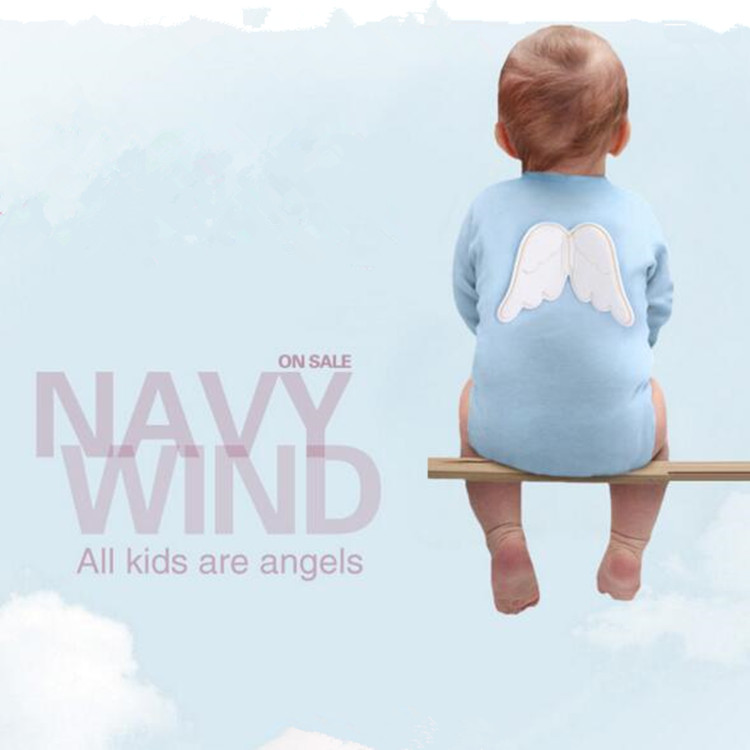 Пользовательские Хлопка Крылья Ангела Детские Длинные рукава Одежда комбинезон боди