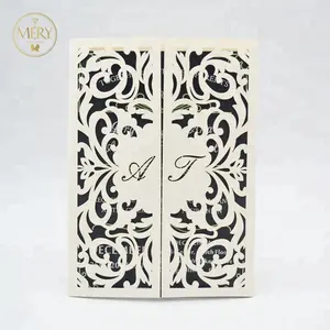 Laser cut wedding invitation customize English personalize initials gate fold wedding favor invitation card