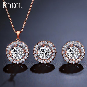 RAKOL SP266 Simple Crystal <strong>Bridal</strong> <strong>Jewelry</strong> <strong>Set</strong> CZ Zircon Round Pendant Necklace Earrings <strong>Set</strong> - Product Image 6