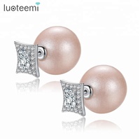 Lubotemi brincos de pérolas femininos, brincos modernos de diamantes cz dupla face